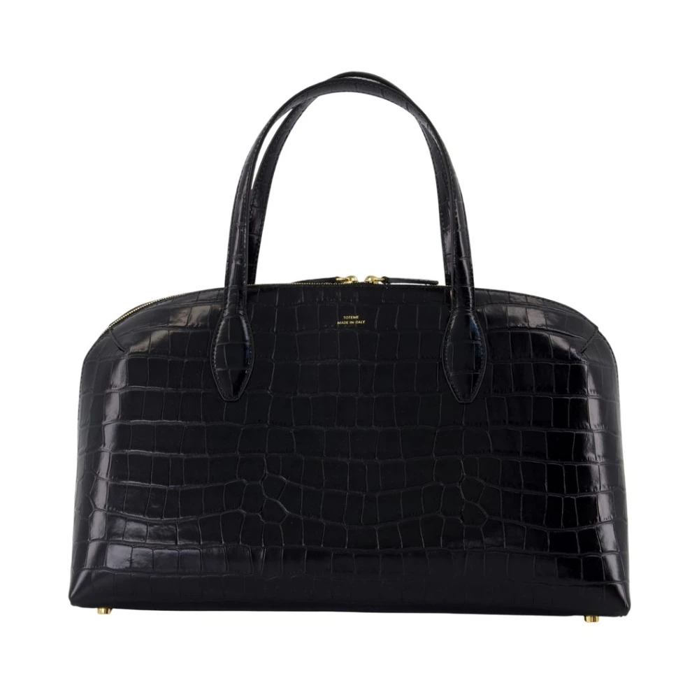 Totême Women's Black Leather Shopper Bag With Croc Embossing - Handbags - One Size - Bags