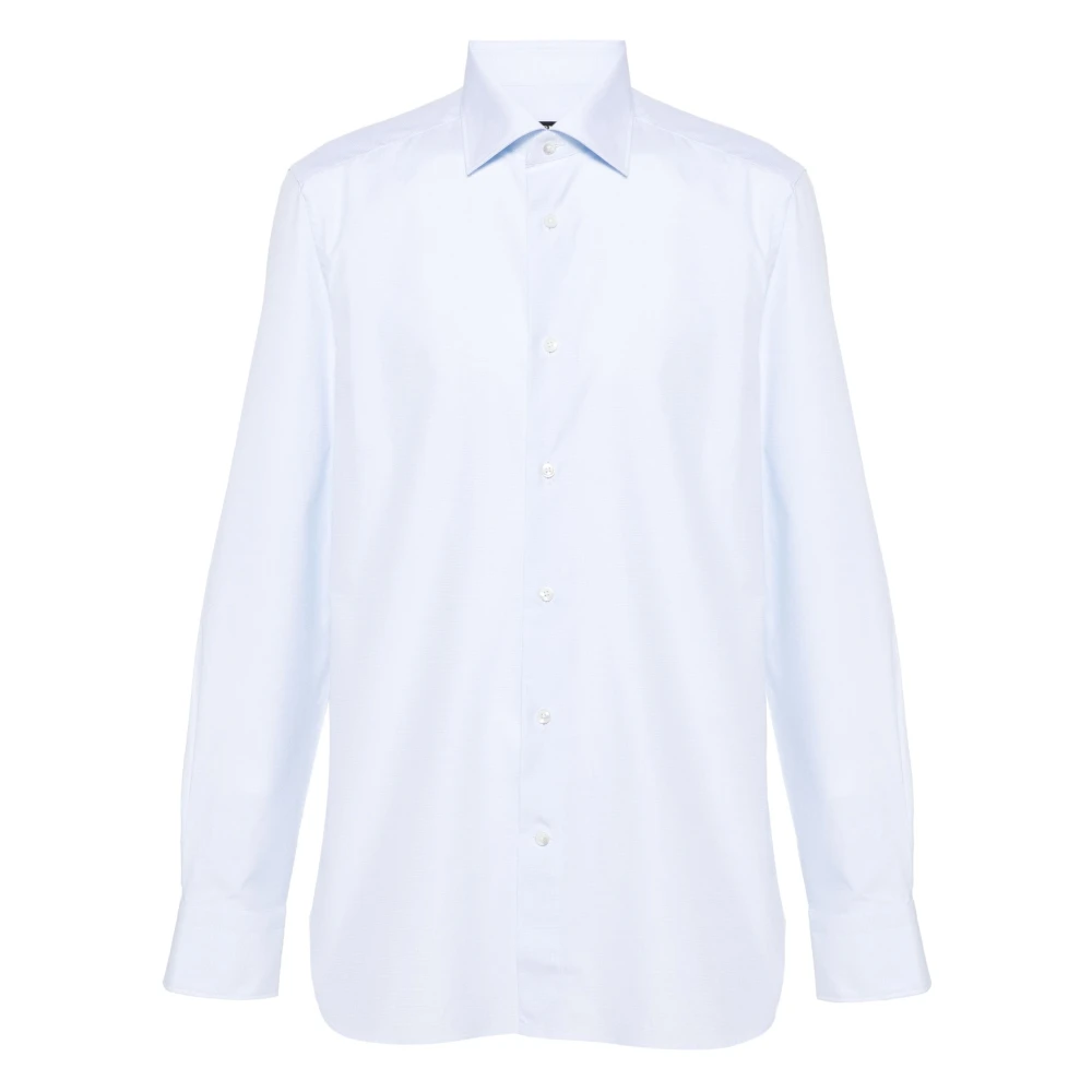 Ermenegildo Zegna Katoenen Micro-Patroon Overhemd Blue Heren