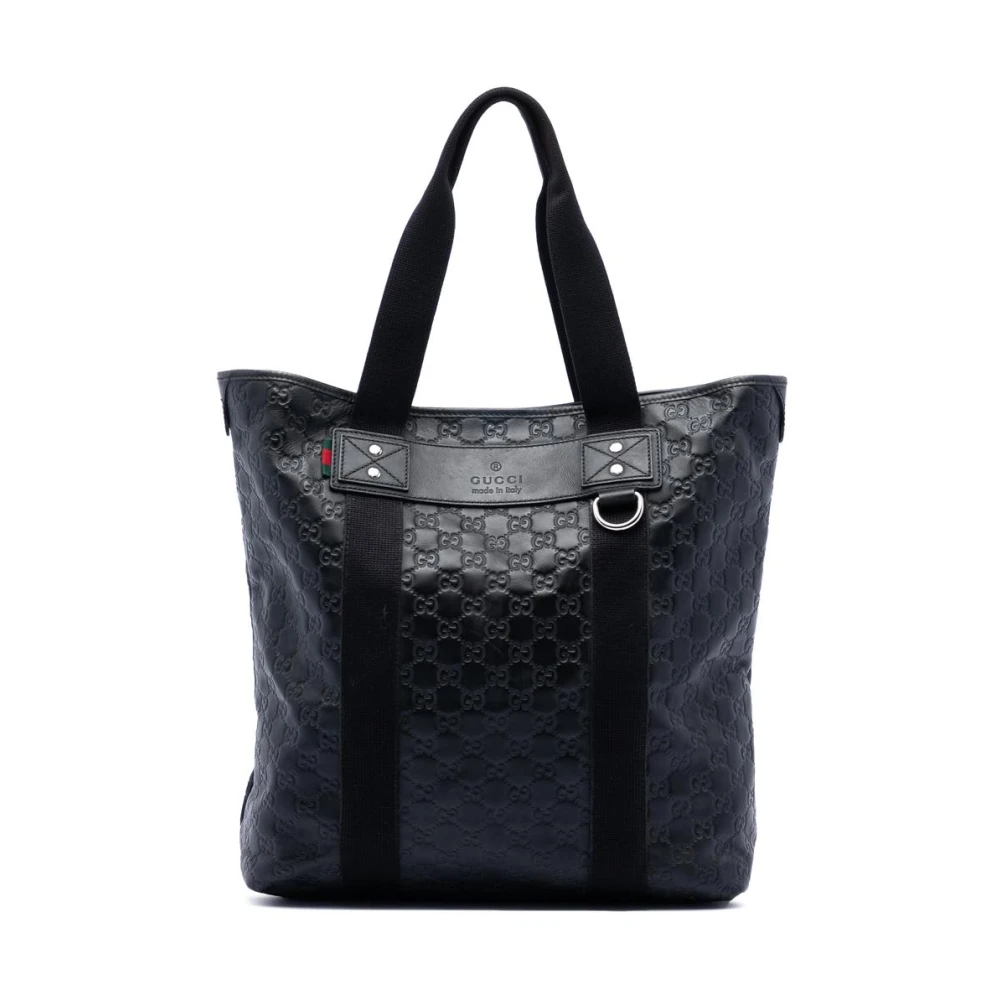 Gucci Vintage Women's Black Pre-Owned Embossed Leather Tote Bag