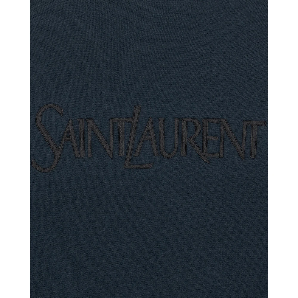 Saint Laurent Logo Fleece Sweatshirt Blue Heren