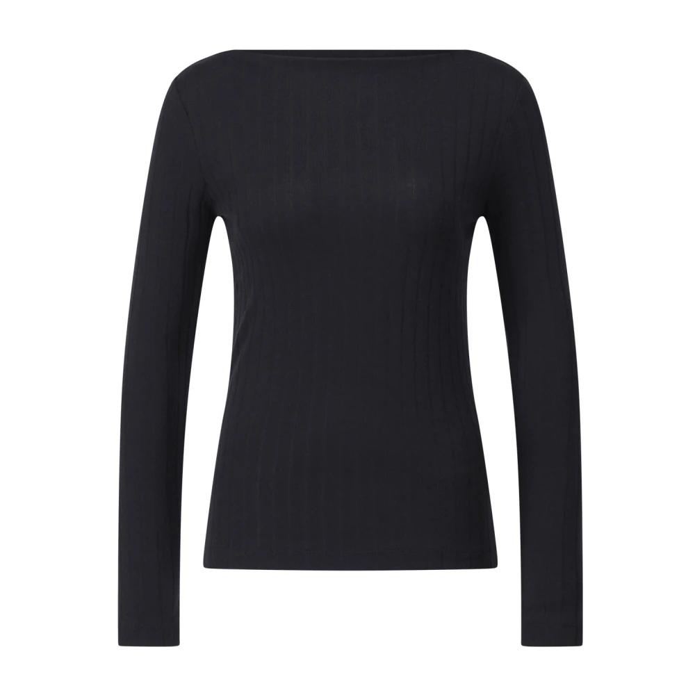 closed Geribbeld shirt met boothals Black Dames