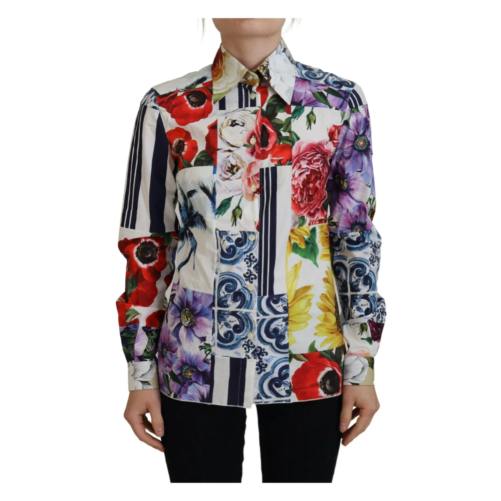 Dolce & Gabbana Multicolor Bloemenkatoenen Blouse met Kraag Multicolor Dames