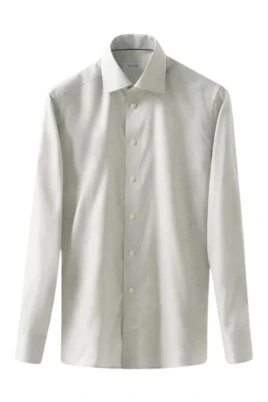 Beige Twill Långärmad Skjorta