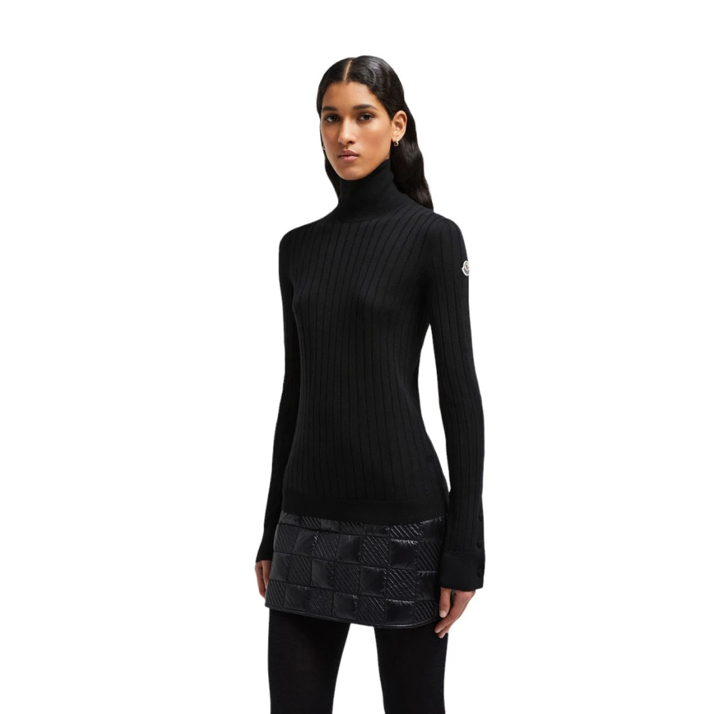Moncler Luxe Wol Kasjmier Polo Hals Trui Black Dames