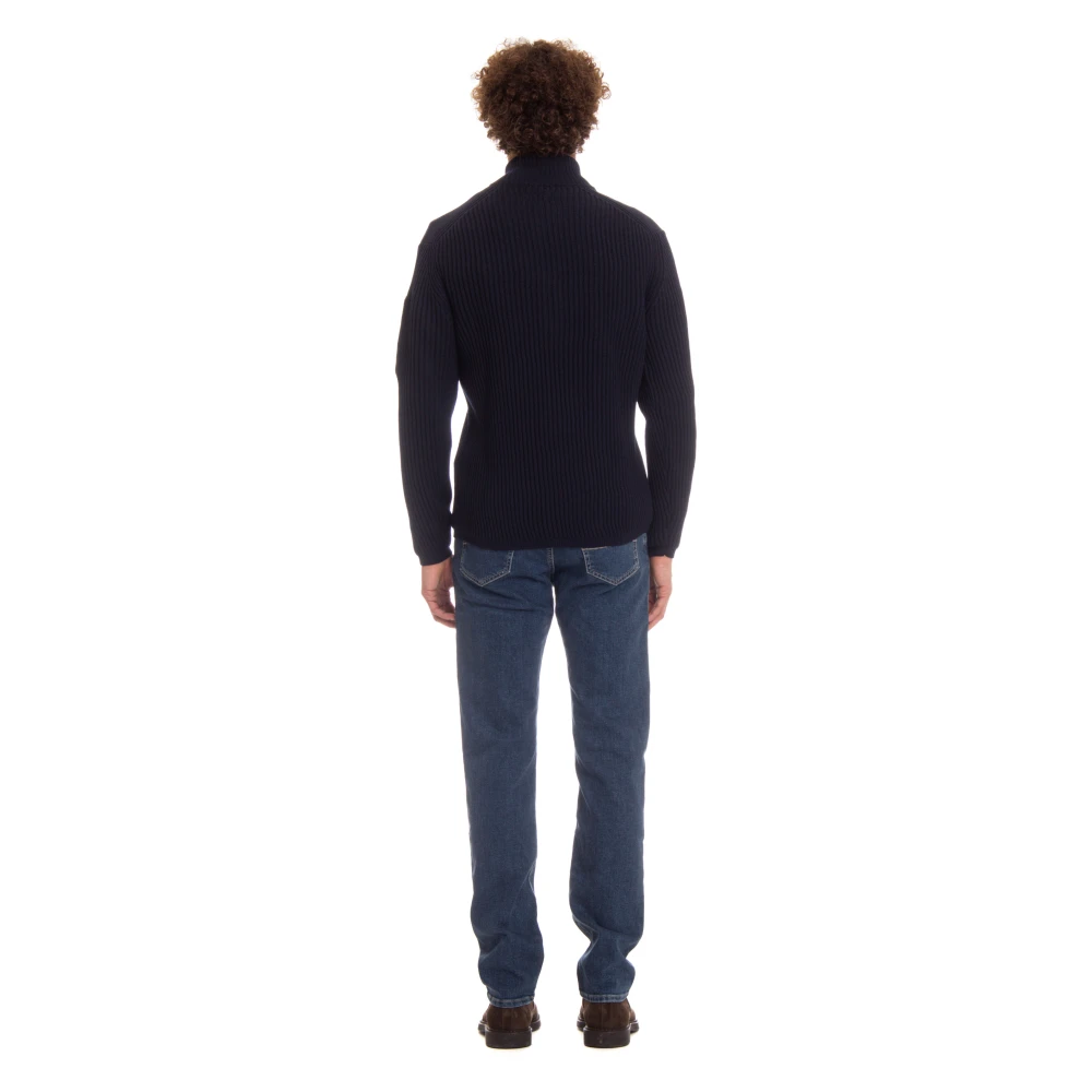 C.P. Company Blauwe Geribbelde Trui met Kwart Rits Blue Heren