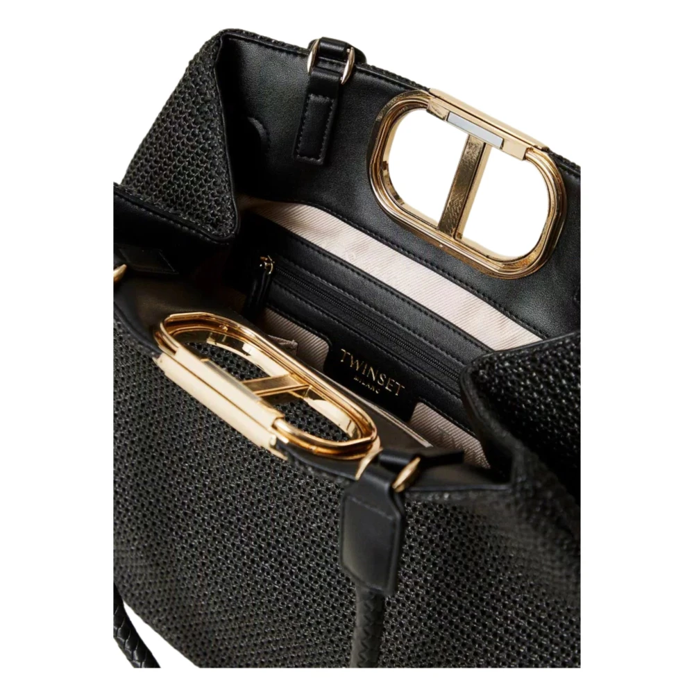 Twinset Zwarte geweven stro shopper tas Black Dames