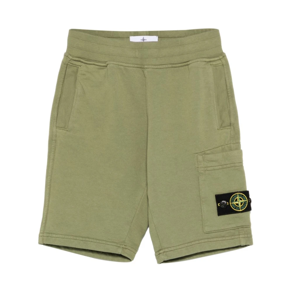 Stone Island Boys Green Shorts, 14 Y, Logo Patch Shorts