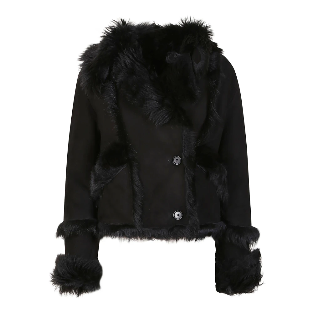 Salvatore Santoro Zwarte Shearling Jas Dubbele Rij Italië Black Dames