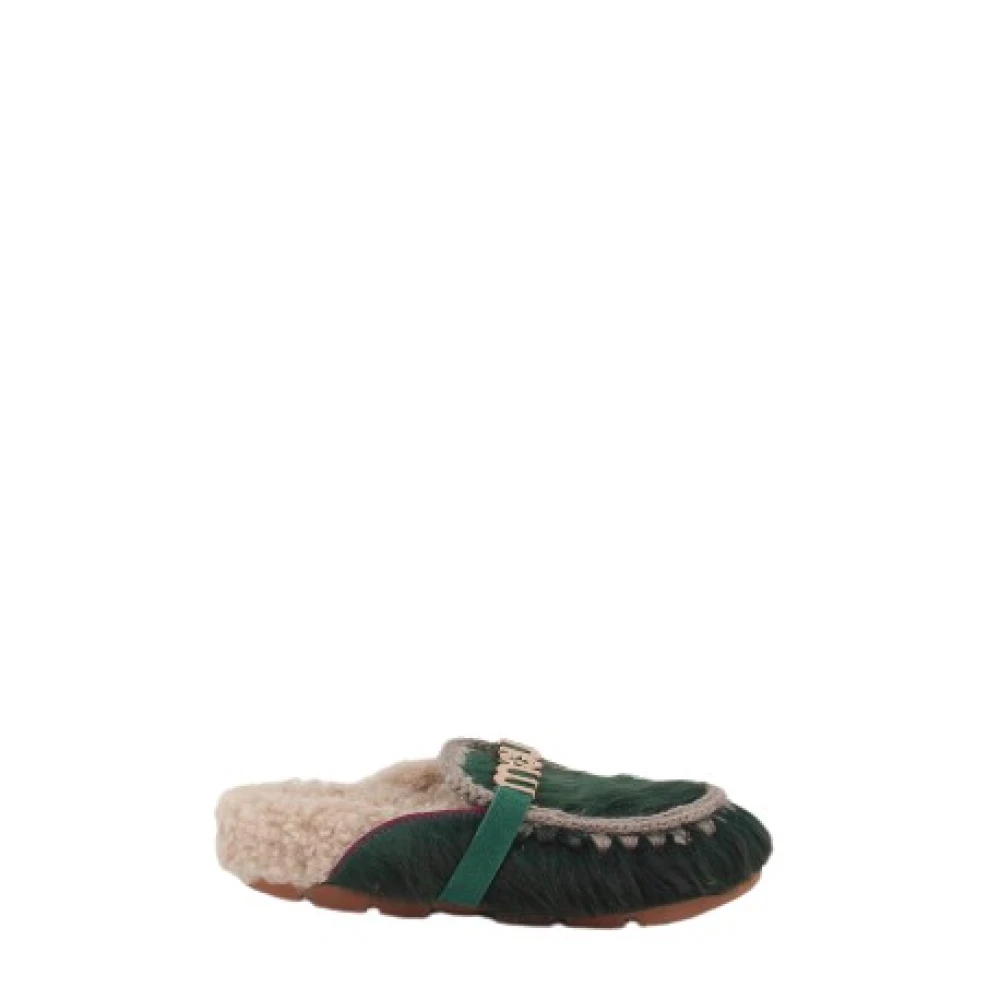 Mou Groene Dames Slide Ponyskin Schoenen Green Dames