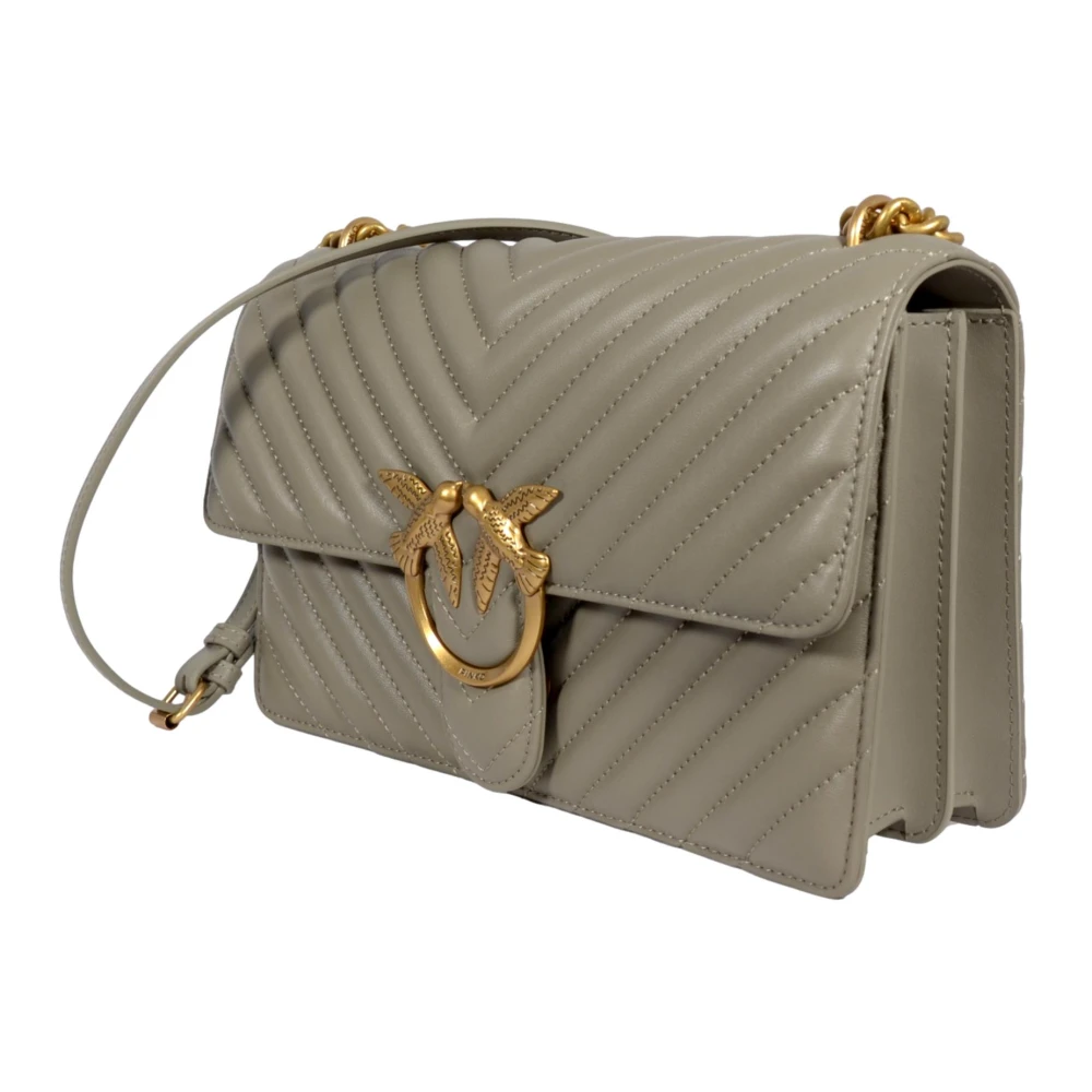 pinko Klassieke Chevron Love Tas in Walnoot Beige Dames