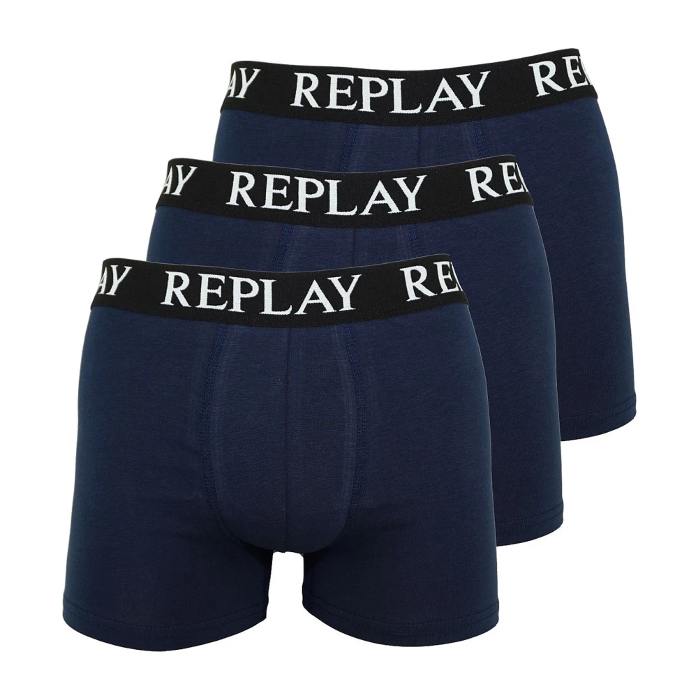 Replay Sporty Boxer Trunks 3-Pack Basic Logo Blue Heren