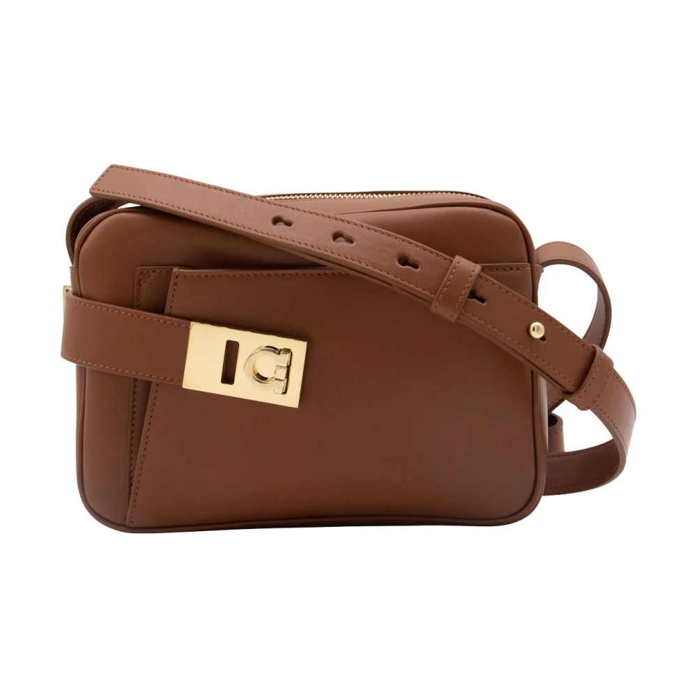 Salvatore Ferragamo Bruin Leren Cameratas Crossbody Tas Brown Dames