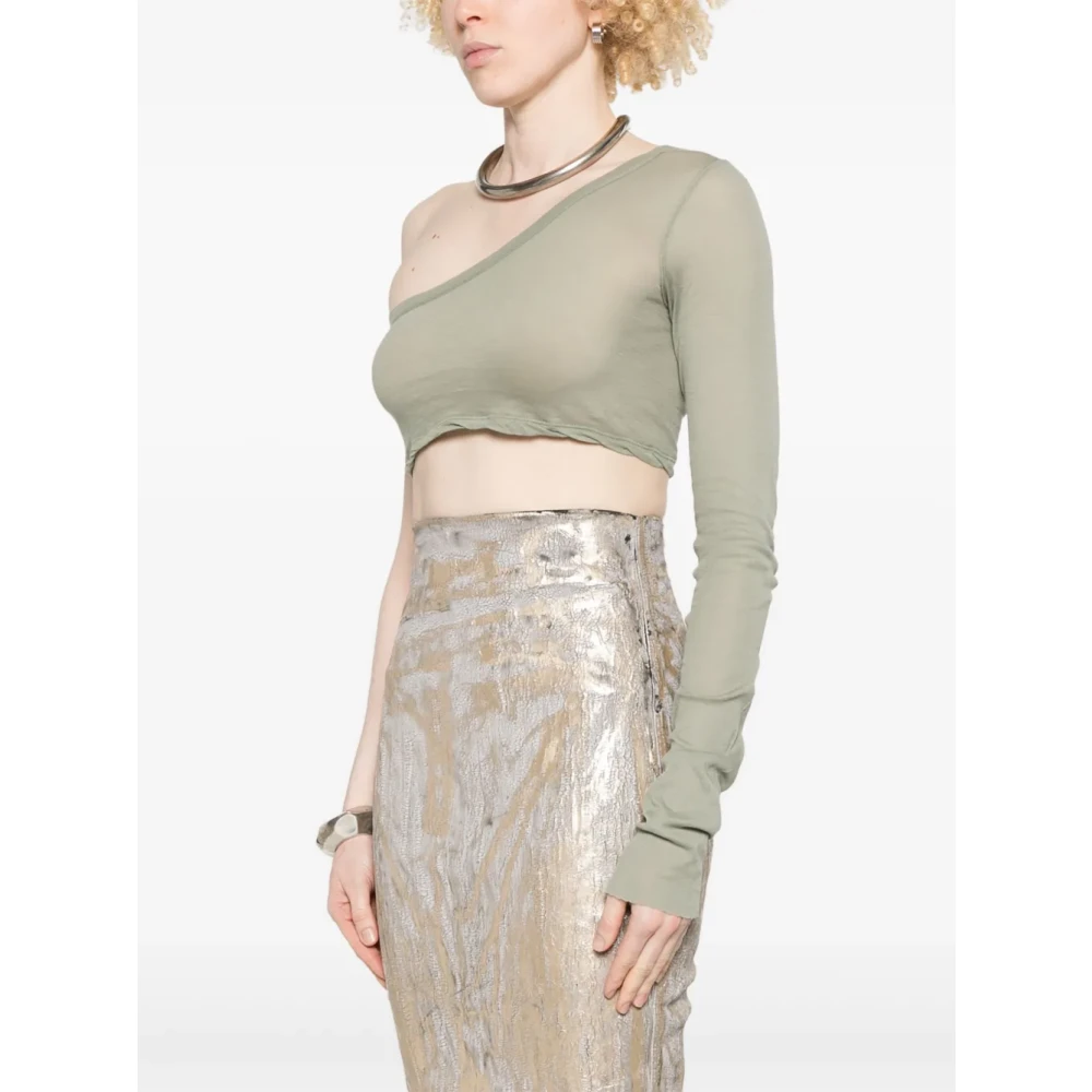 Rick Owens Groene One Shoulder Katoenen Top Green Dames