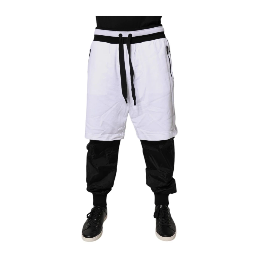 Dolce & Gabbana Men's Black & White Cotton Jogger Joggers - Sweatpants - L - Trousers