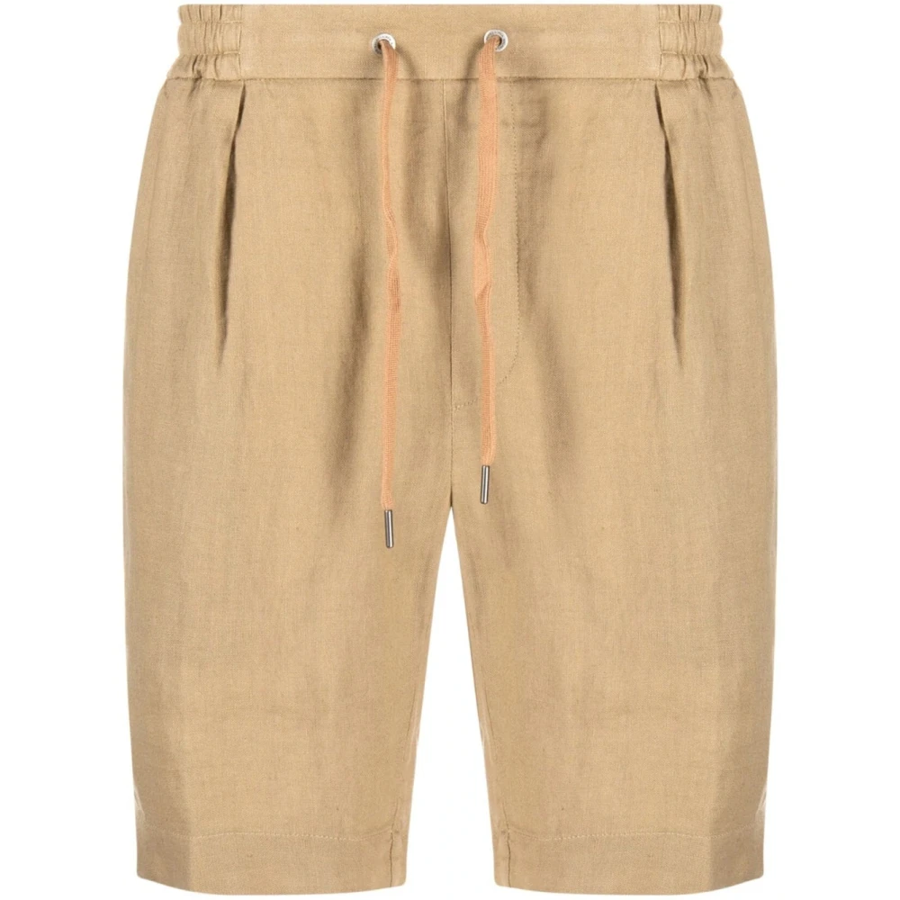 Beige Casual Flat Front Shorts