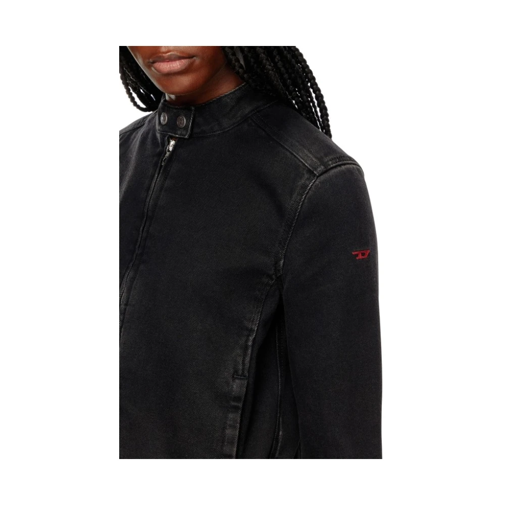 Diesel Zwarte Denim Stretch Katoenen Jas Black Dames