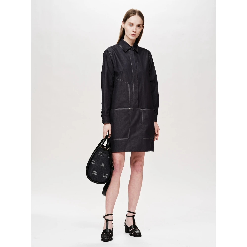 Max Mara Pijl Detail Katoenen Overhemdjurk Black Dames