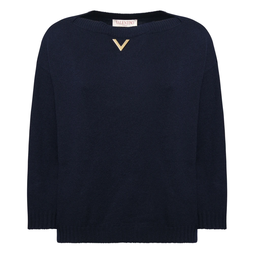 Valentino Garavani Kasjmierblauwe Trui met Boothals Blue Dames