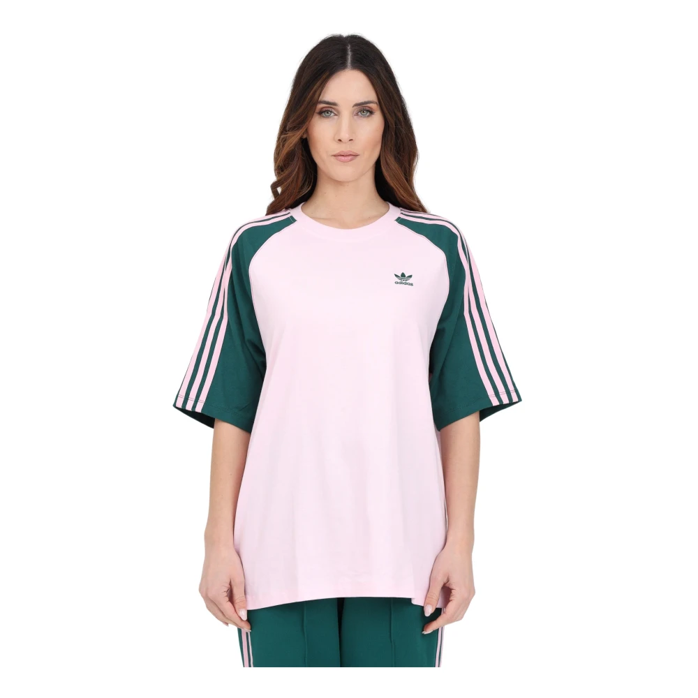 Adidas Originals SST Raglan T-Shirt Clear Pink Collegiate Green- Dames Clear Pink Collegiate Green