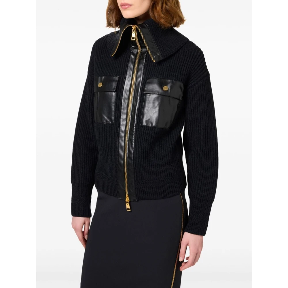 Elisabetta Franchi Zwart Rib Wolmix Vest Black Dames