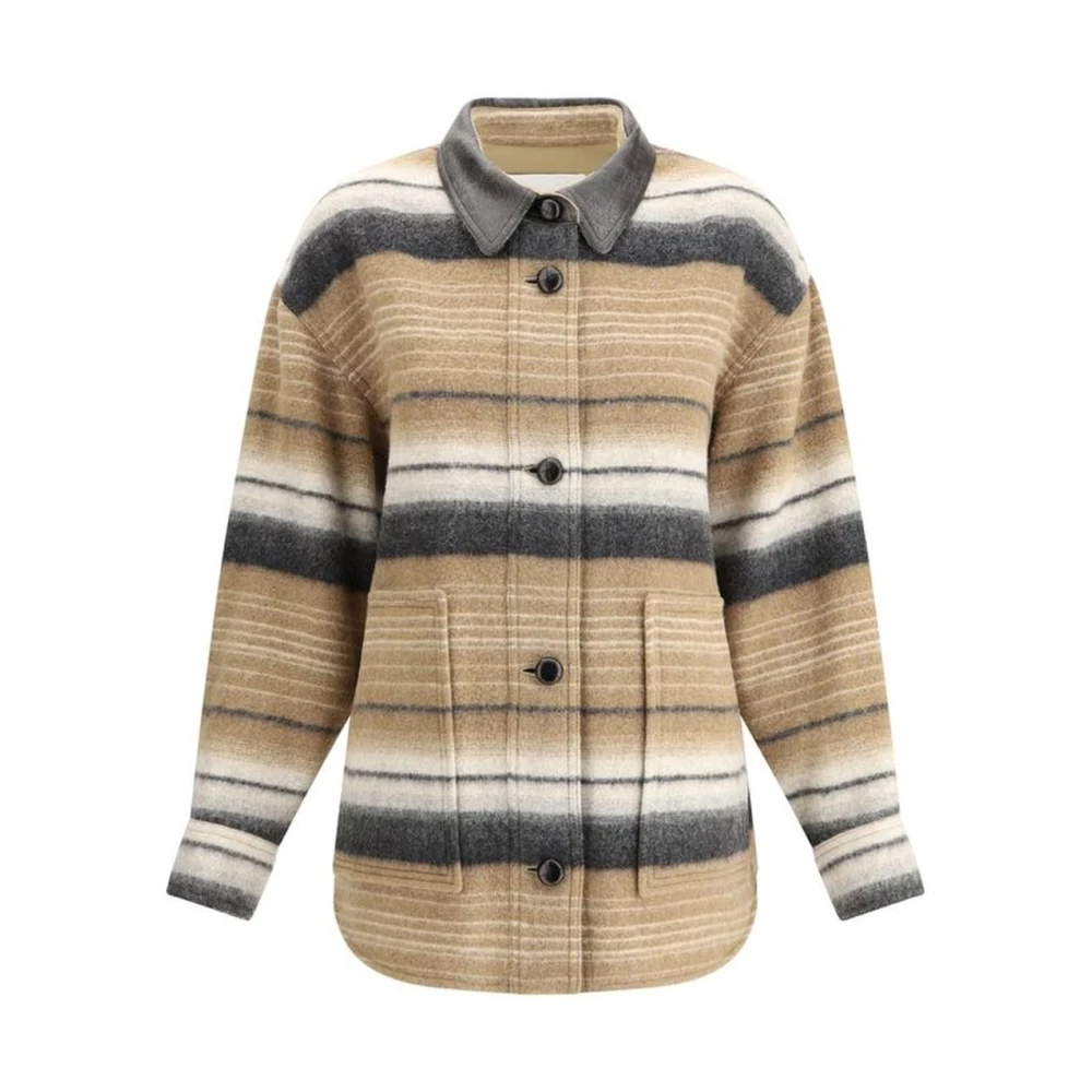 Isabel Marant Étoile Gestreepte wollen jas met leren kraag Multicolor Dames