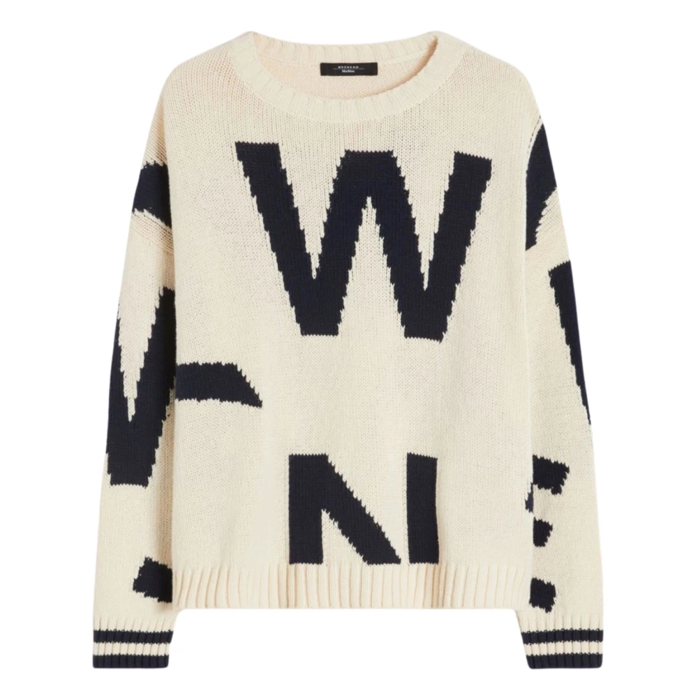Weekend Max Mara Vrouw Beige Truien & Vesten Dames, Xs, Katoen, Wkdcelebre Trui Met Dessin En Ronde Hals