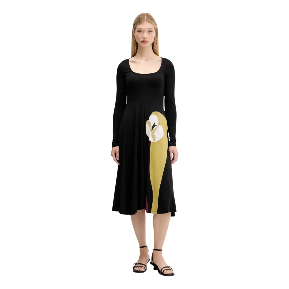 Desigual Donna Nero Vestito Svasato A Giglio, Cotone, L - Immagine 5
