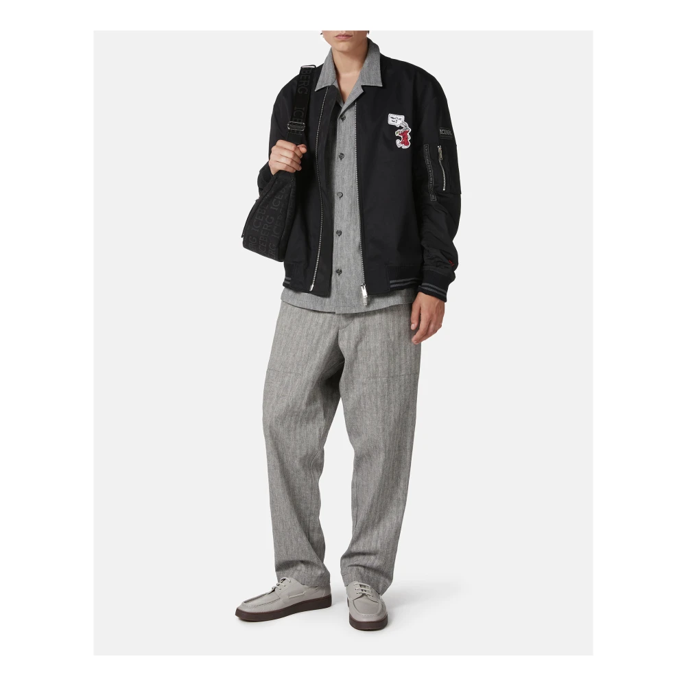 Iceberg Regular fit zwarte jas in keperstof met Looney Tunes thema details Black Heren