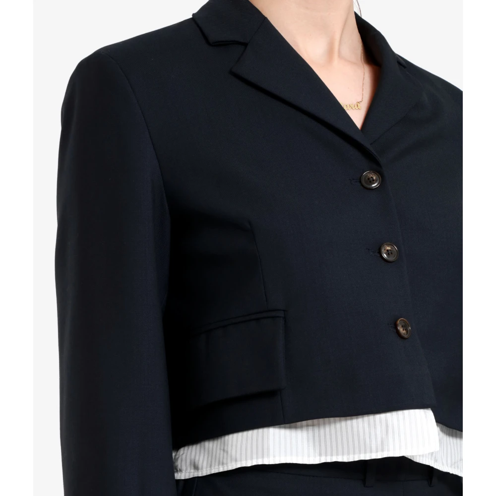 Erika Cavallini Blauwe Wol Box Jas Blue Dames
