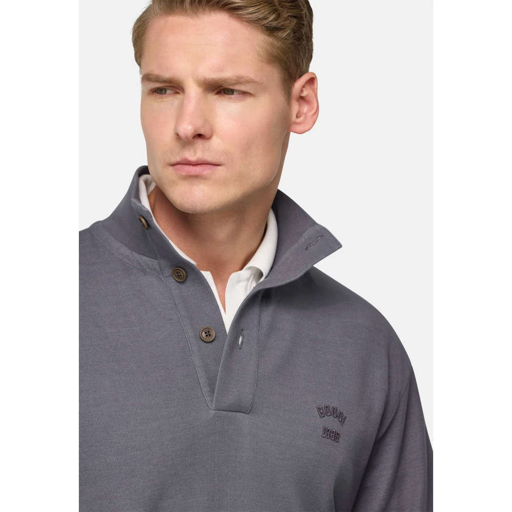 Boggi Milano Mock Polo Neck Sweatshirt van katoenmix Gray Heren