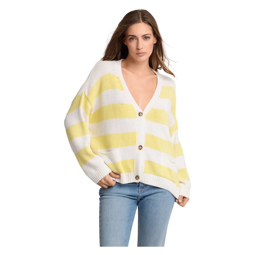 Kocca Yellow Maglia Cardigan A Righe - Female - Cardigans - Xs - Knitwear