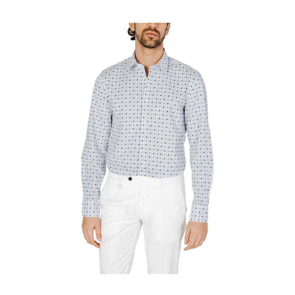 Antony Morato Blauw Geometrisch Print Langemouw Overhemd Blue Heren