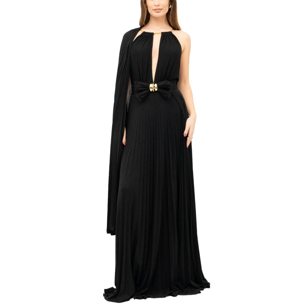 Elisabetta Franchi Elegante Geplooide Avondjurk Black Dames