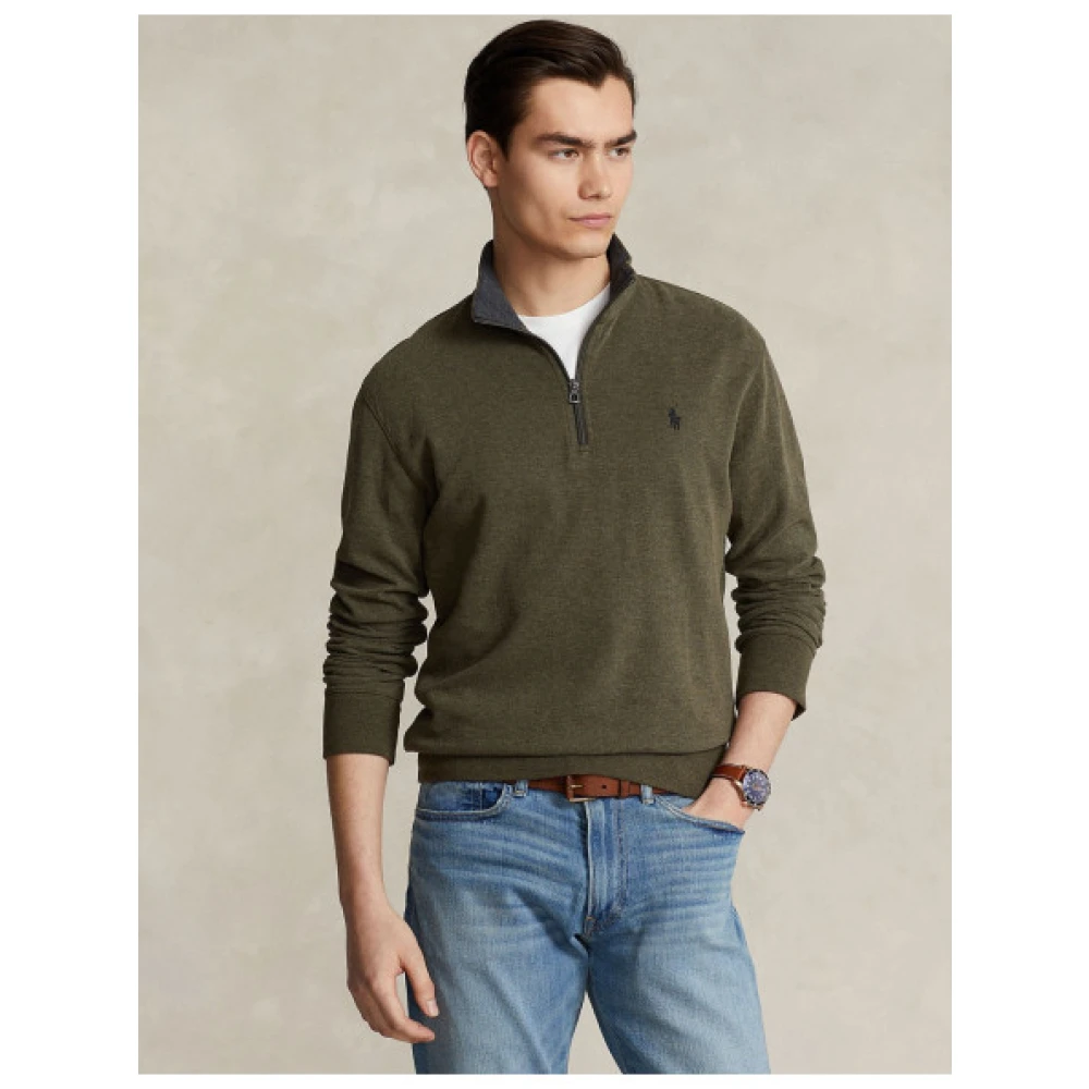 Polo Ralph Lauren Casual Chic Halve Rits Katoenmix Trui Green Heren