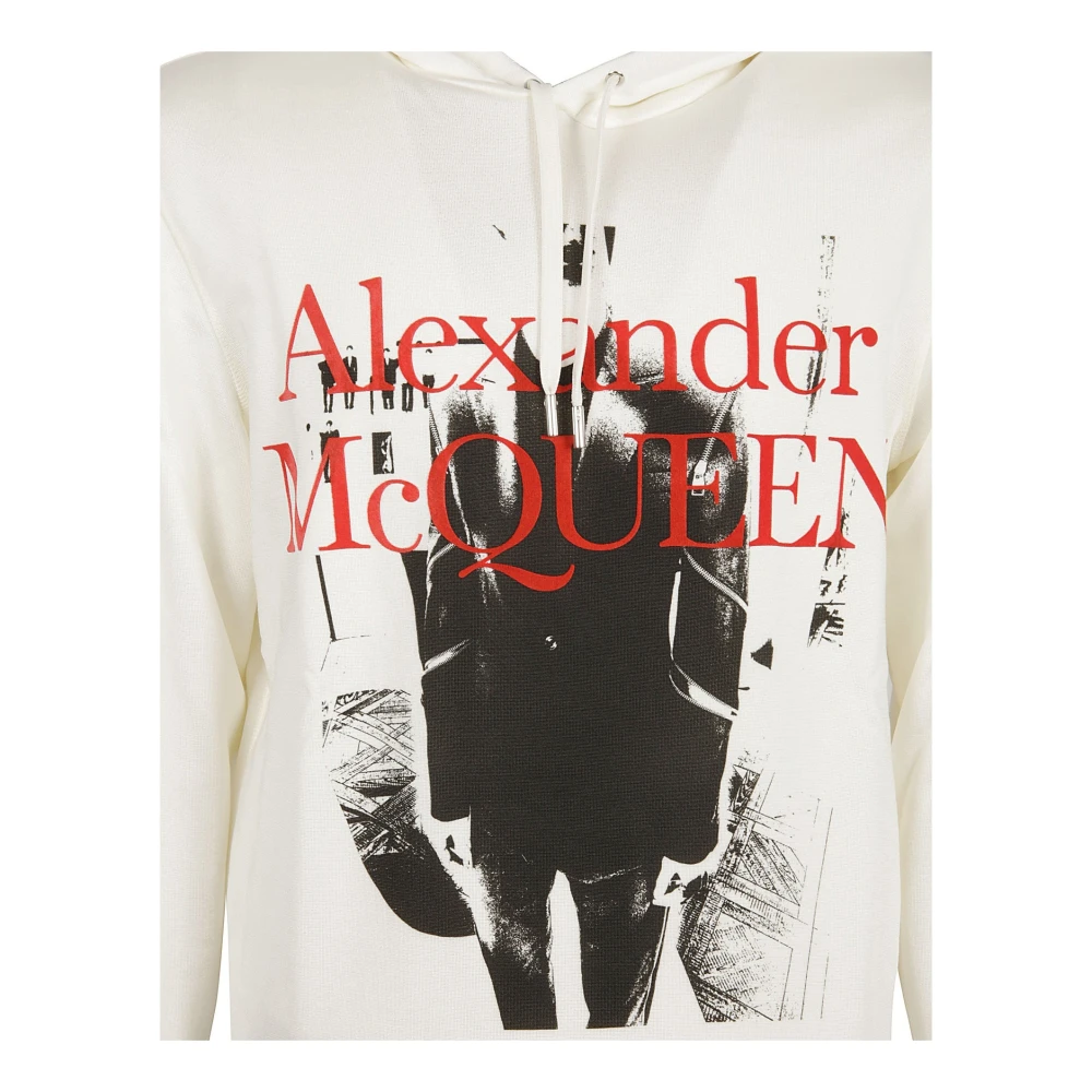 alexander mcqueen Logo Hoodie Sweatshirt Ribbed Trims White Heren