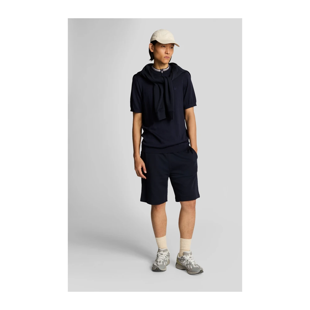 Lyle & Scott Mid Knits Tipped Mock Neck Short Sleeve Jumper Blue Heren