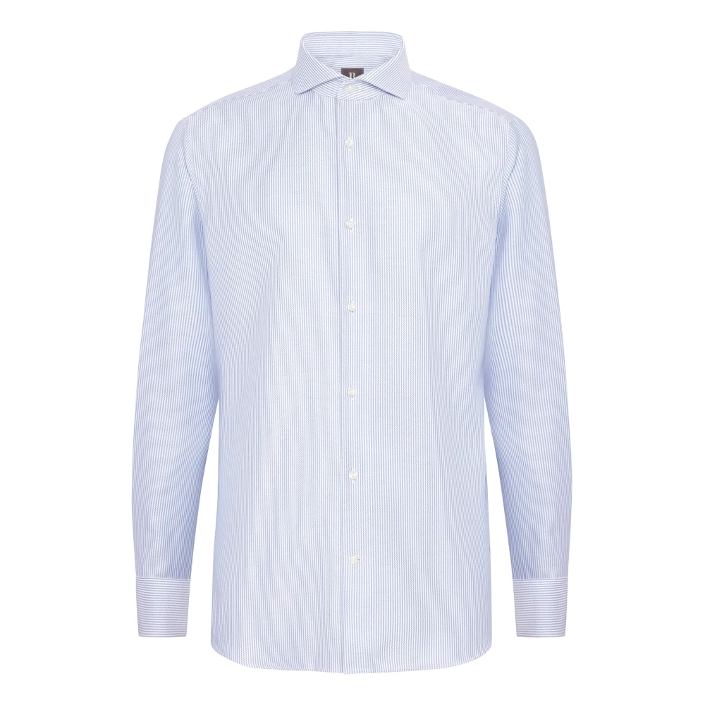 Boggi Milano Regular Fit Overhemd van gestreept katoenen twill Blue Heren