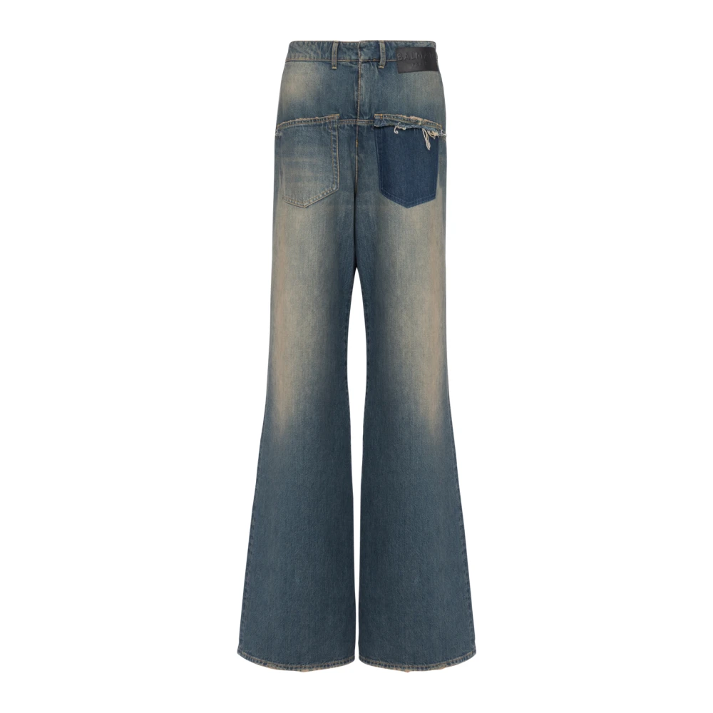 Balmain Wijde vervaagde omgekeerde katoenen jeans Blue Heren