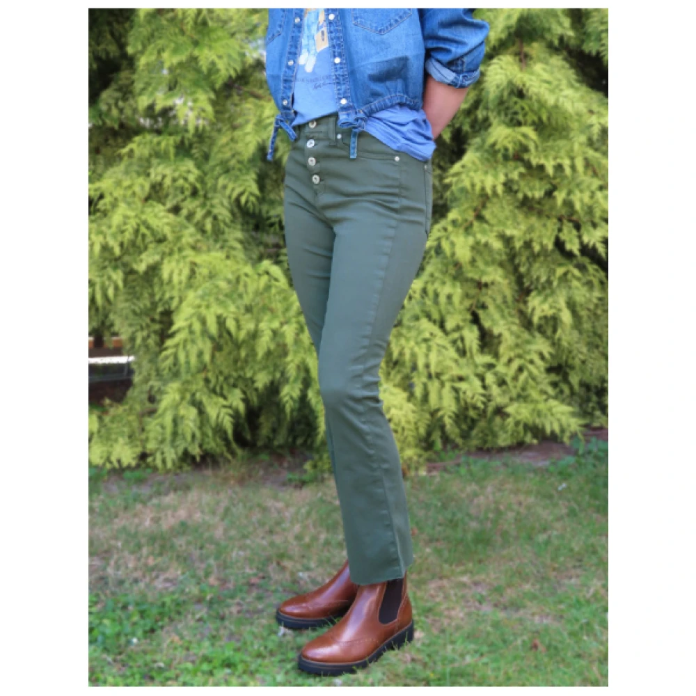 Denim Studio Camille Crop Flare Jeans met rafelige zoom Green Dames