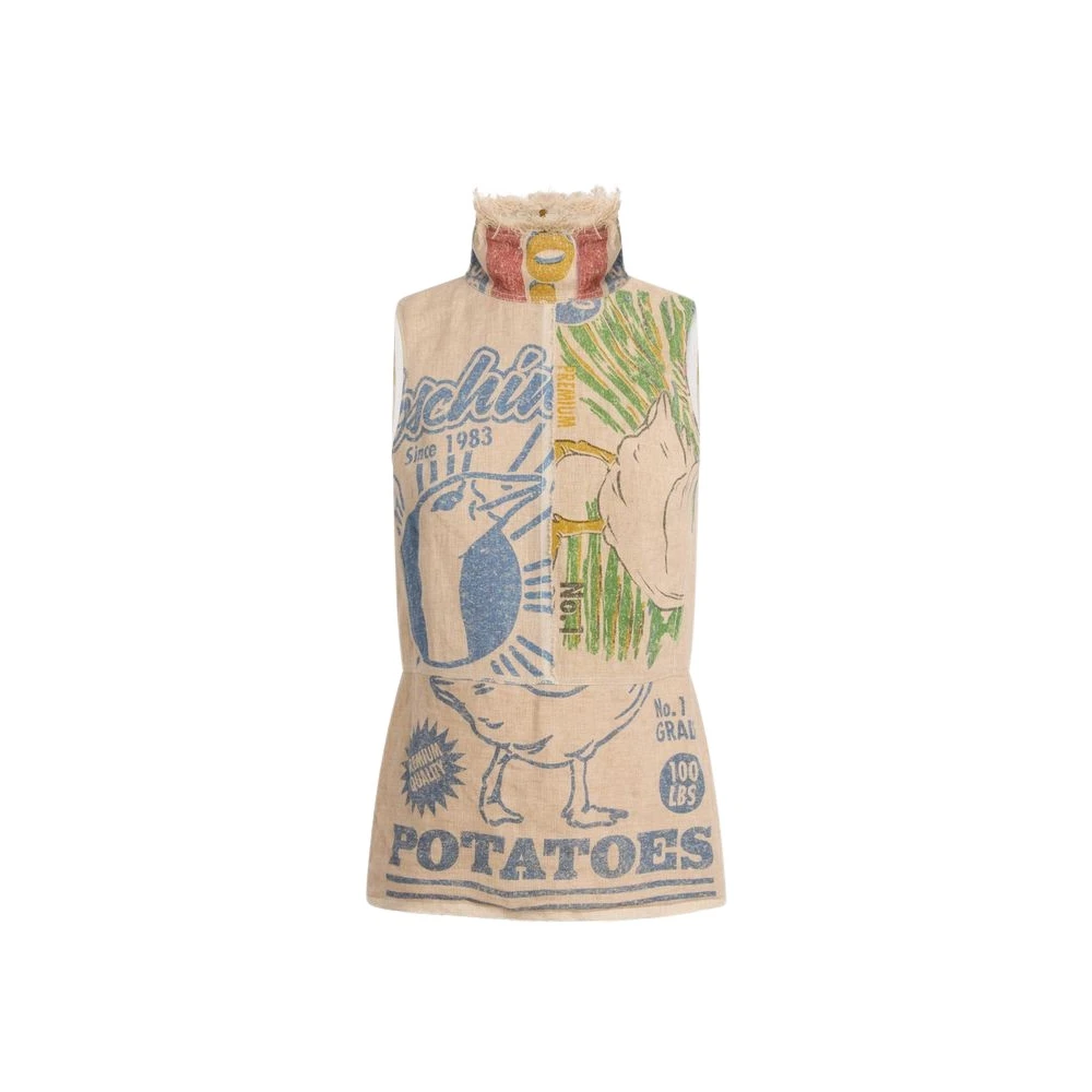 Moschino Multicolor Sleeveless Tops, Female, L, Linen And Straw Top