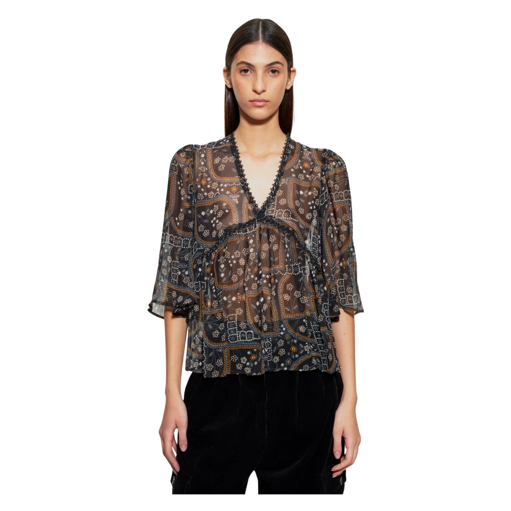 Antik batik Elie doorschijnende top Black Dames