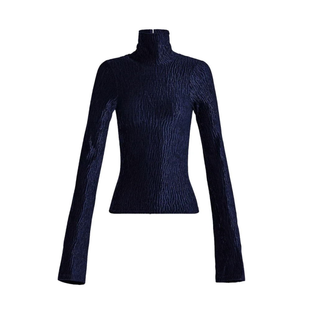 Forte Crushed Velvet Turtleneck Sweater Blue Dames