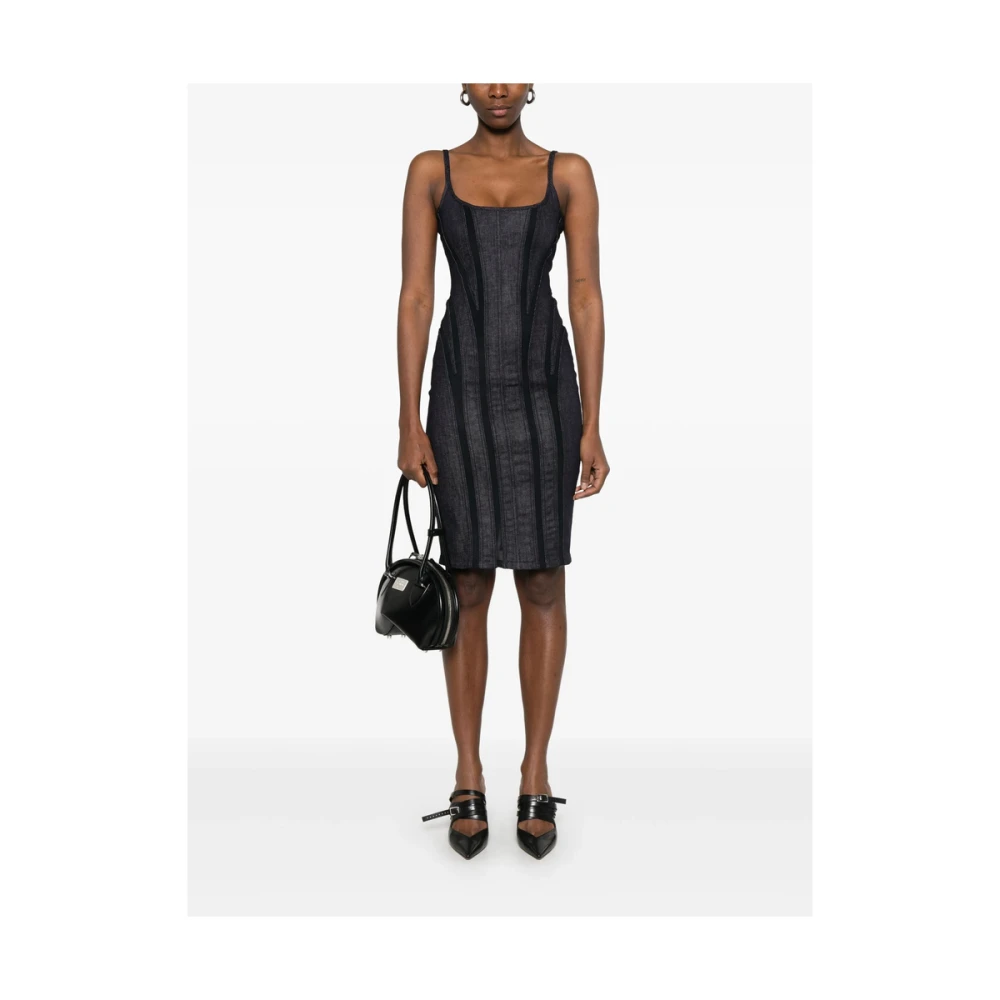 Mugler Indigo Blauwe Scoop Neck Jurk Blue Dames
