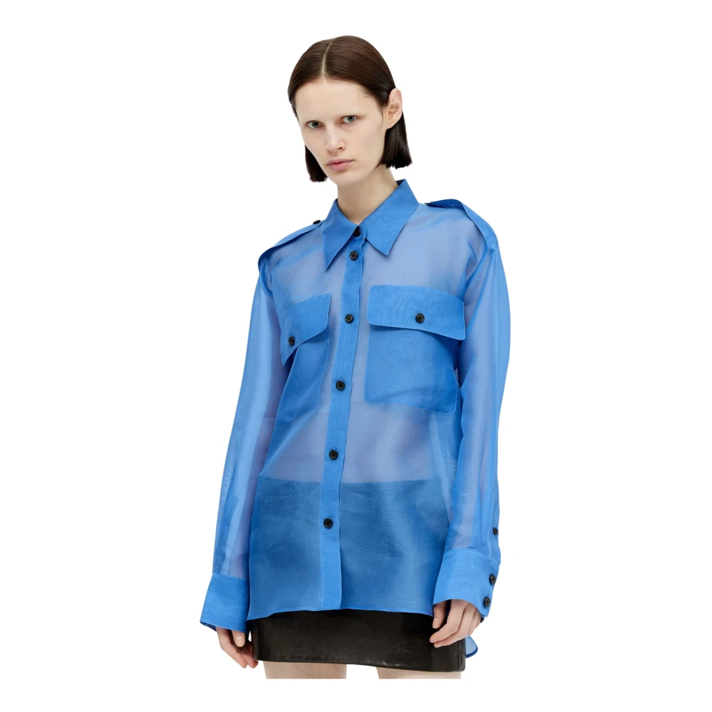Khaite Zijden Organza Overhemd met Puntkraag Blue Dames
