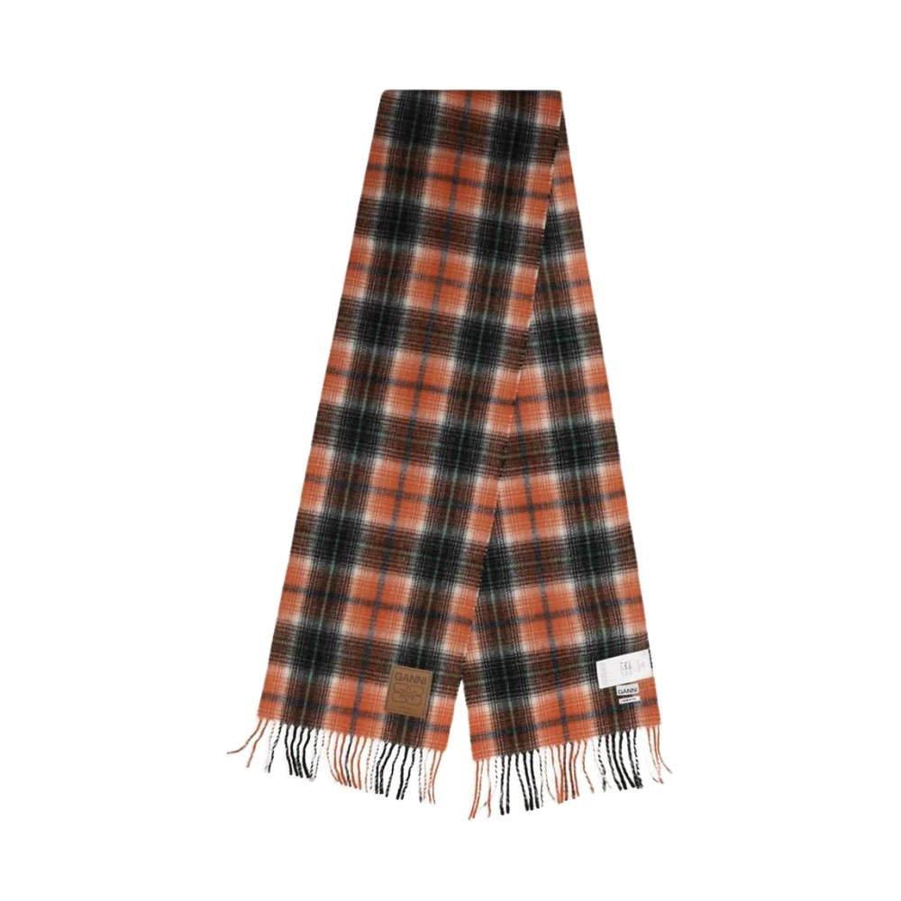 Ganni Women's Orange Scarf In Check Wool - Image 4
