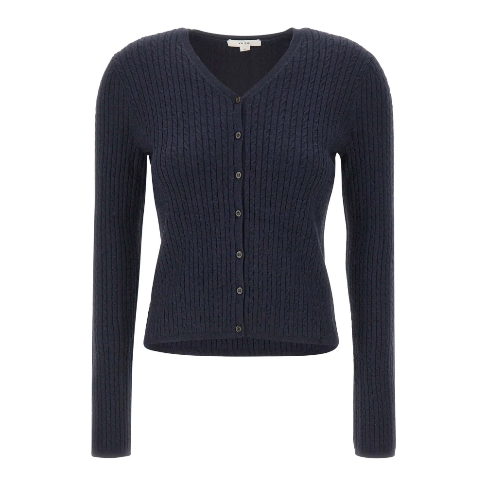 Vince Blue Cardigans, Female, L, Cable-Knit V-Neck Cardigan