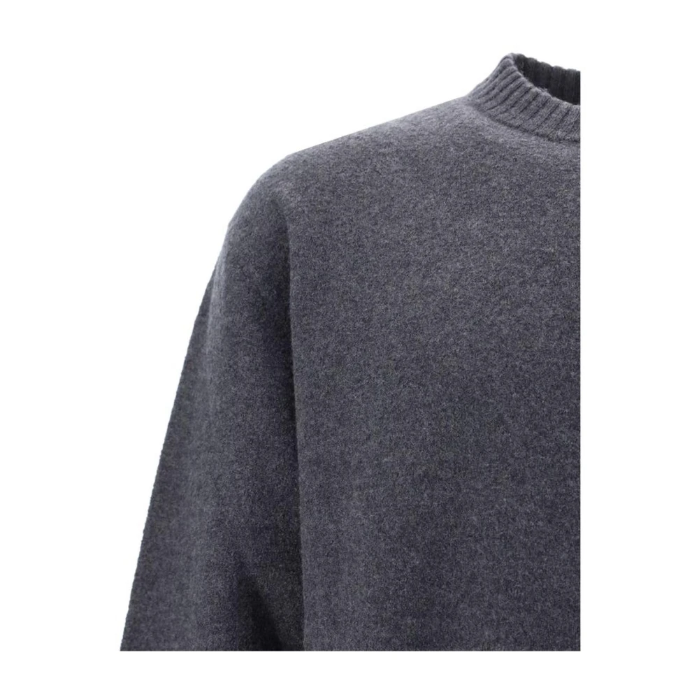 Jil Sander Monochrome Geribbelde Wollen Crew Neck Trui Gray Heren
