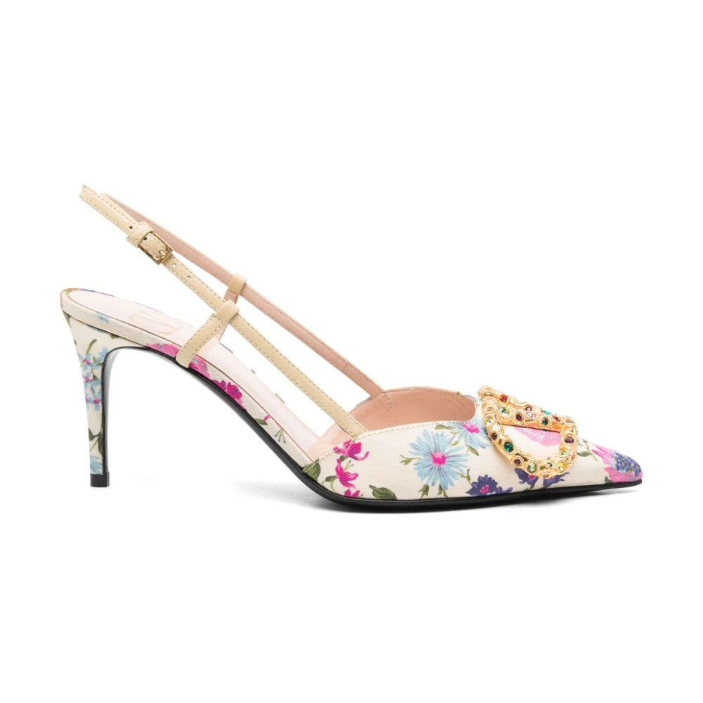 Valentino Garavani Women's Multicolor Ivory Floral Print Slingback Stiletto Heel Size 3 Uk