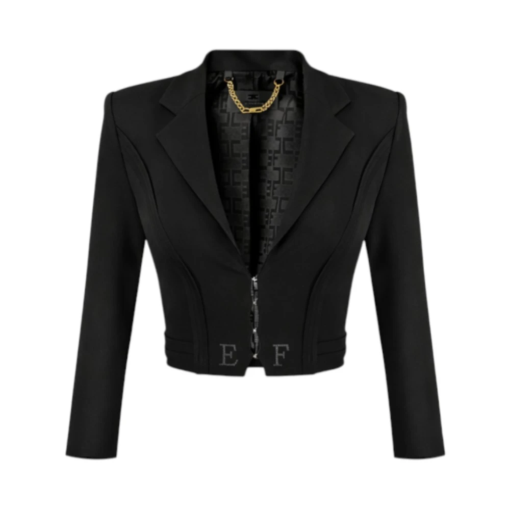 Elisabetta Franchi Black Double Crepe Stretch Short Blazer - Female - Blazers - 2XL - Jackets