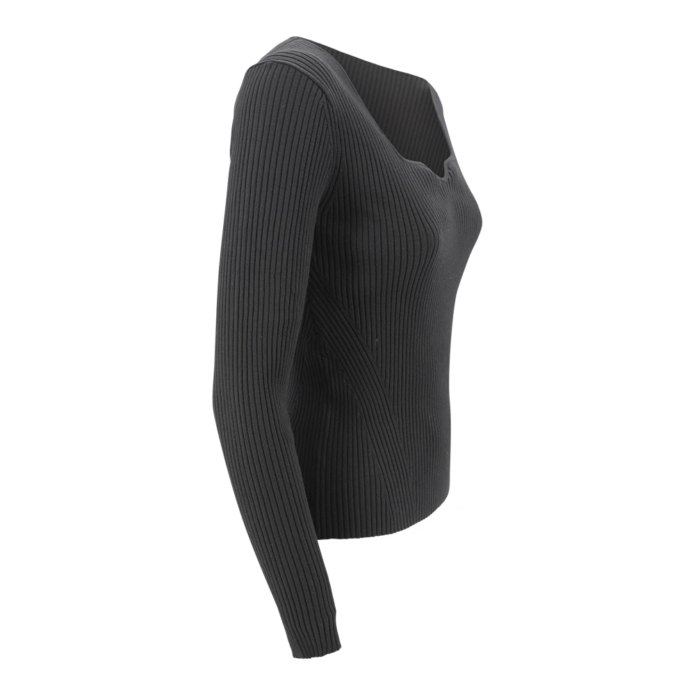 P.a.r.o.s.h. Ribgebreide Trui Vierkante Halslijn Lange Mouwen Black Dames